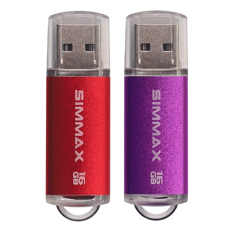 SIMMAX USB Flash Drives 2 Pack 16GB USB 2.0 Flash Drive Memory Stick Thumb Drive Pen Drive with Led Indicator (Red Purple) - Image 1